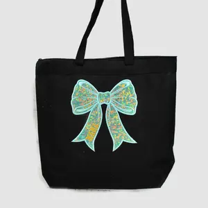 Sparkle Bow -Zippered TOTE Bag With Name