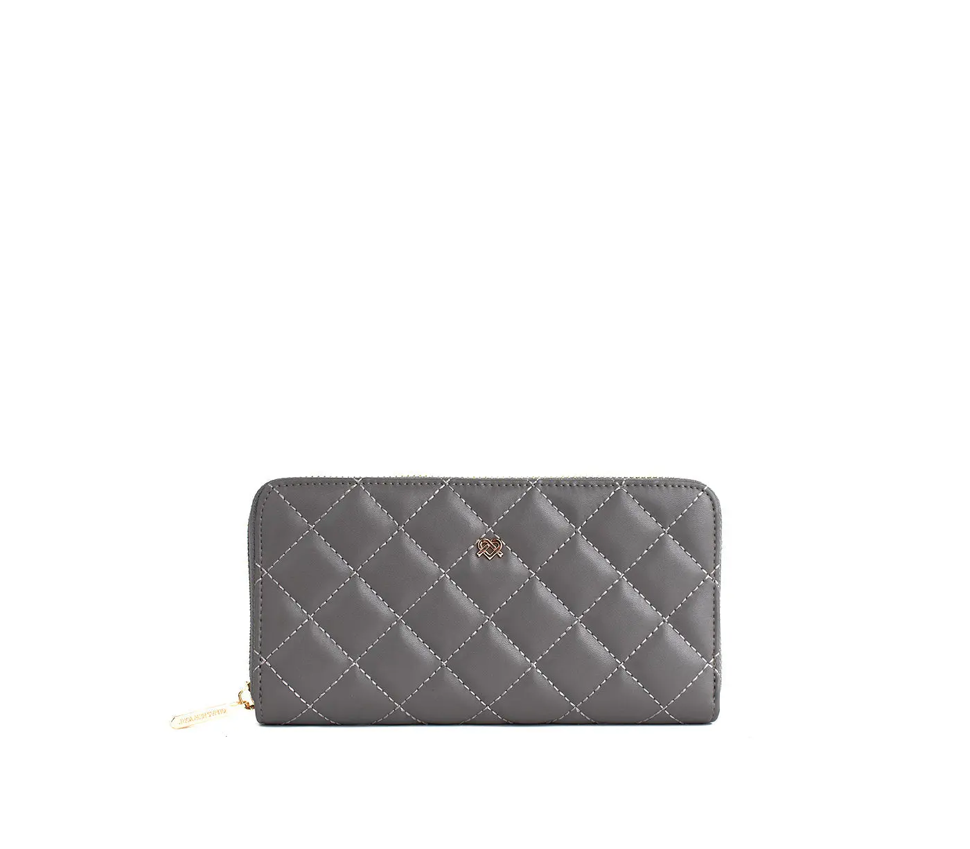 Uptown Quilted - Grey Zipper Wallet Chic Modern Vegan Eco-Polyurethane with Internal Slip Pocket & Coin Divider for Women