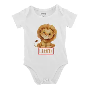 Funny Baby Babysuit Customizable Lion Cub Letter Print Baby Short Sleeve Onesies Romper For Infant, Newborn Boys Girls Soft Casual Outfit, Outdoor Baby Bodysuits