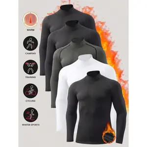 Men's 5-Pack Thermal Base Layer Shirts Fleece-Lined Mock Neck Compression Tops Moisture-Wicking Slim Fit for Cold Weather Winter Sports