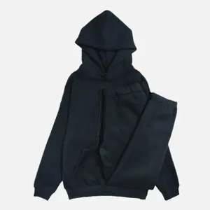 Cotton Fleece Set - Jet Black, 330 GSM Premium Fleece, Unisex Hoodie & Jogger, Oversized Drop Shoulder, Big Front Pocket, Elasticized Ankle Cuffs, Ideal for Screen Printing