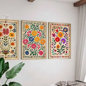 Vintage Set of 3 Mexican Posters, Mexican Prints, Mexican Decor, Traditional Latin Decor, Floral Print, Botanical Wall Art, Tropical Print
