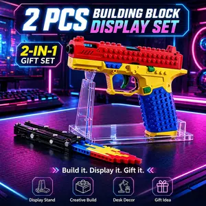 2-in-1 Cyberpunk Building Kit for Kids Age 6+ – Pre-Built Brick Pistol (Foam Dart Launcher) + DIY Foldable Mechanical Claw You Assemble – Fixed Set, No Mystery – Gritty Gift for Future Engineers