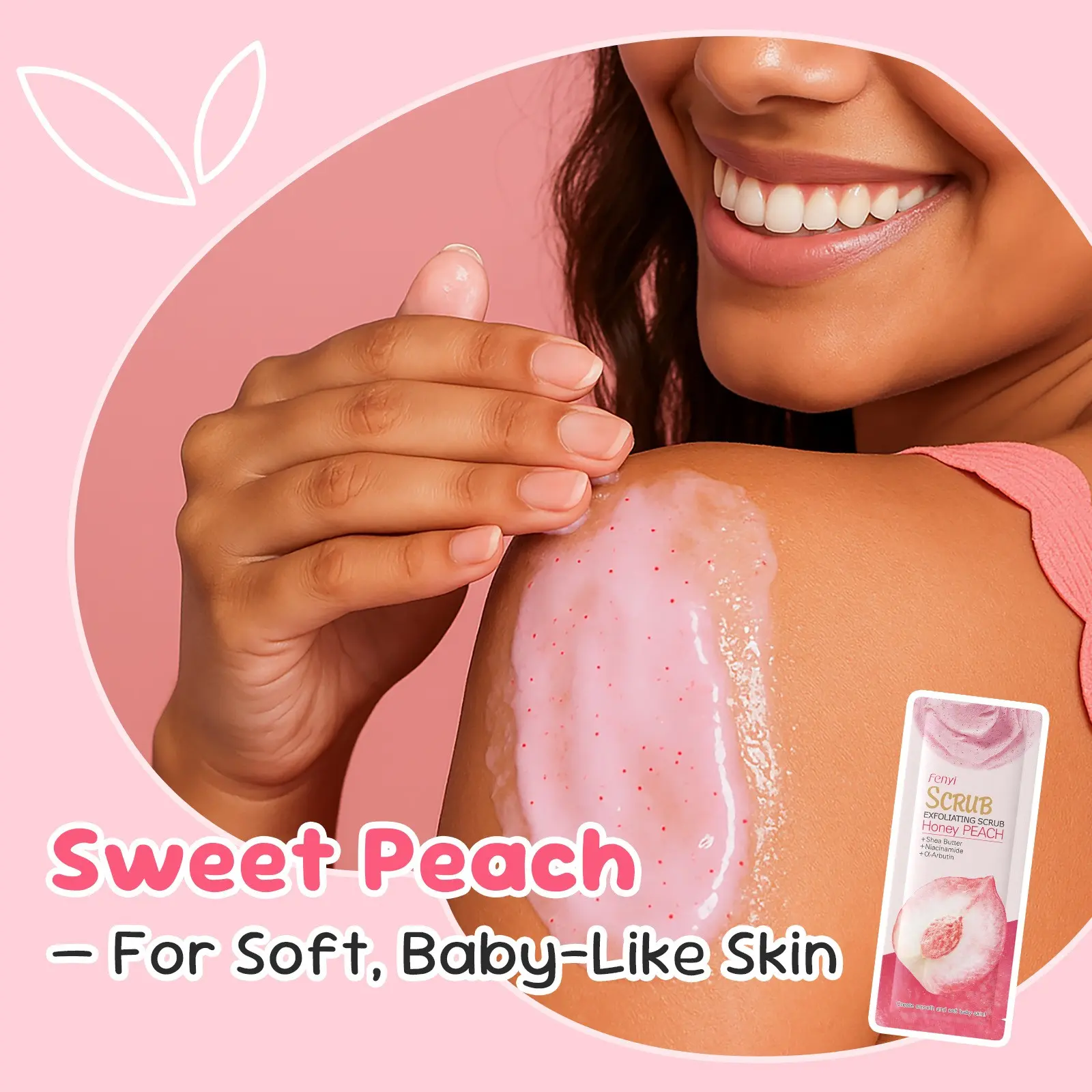 Peach Body Scrub Body Exfoliator 3g Single Use Travel Size Packet Exfoliating Scrub for Removing Dead Skin Glowing Smooth Skin Radiant Brightening Even Tone Deep Pore Cleansing Scented Fruity Scent Natural Peach Extract All Skin Types Shower Skincare