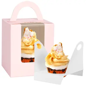 Pink 70packs Cupcakes Containers with Insert Window and Handle ，single Cupcake Holders box, Portable Cupcake Carriers for Bakery Wedding Party Favor Bakeware Utensils Birthday Pastry Sturdy
