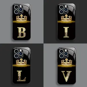 Suitable for [iPhone 14 Pro Max] New high-end crown letter glass mobile phone case new business simple explosion-proof mobile phone case affordable anti-fall anti-fingerprint 995