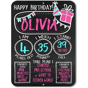 Birthday Milestone 8 inch by 12 inch Chalkboard Style Reusable Metal Photo Prop for Babies and Toddlers - Customizable with Liquid Chalk Markers Not Included