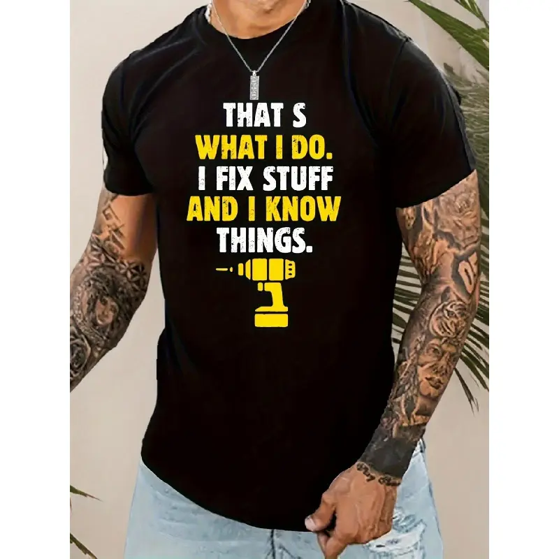 Local Clearance Menswear Short-Sleeve 100% Cotton "I Fix Stuff" Graphic T-Shirt - Casual Round Neck Top for Handymen, Streetwear & Daily Attire (Machine Washable)