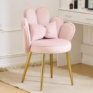 summervibes Dressing Table Chair with Petal Backrest, Living Room Armchair, Dressing Chair, Modern Dining Room Chair with Adjustable Gold Legs & Bow Cushion for Bedroom, Home Office
