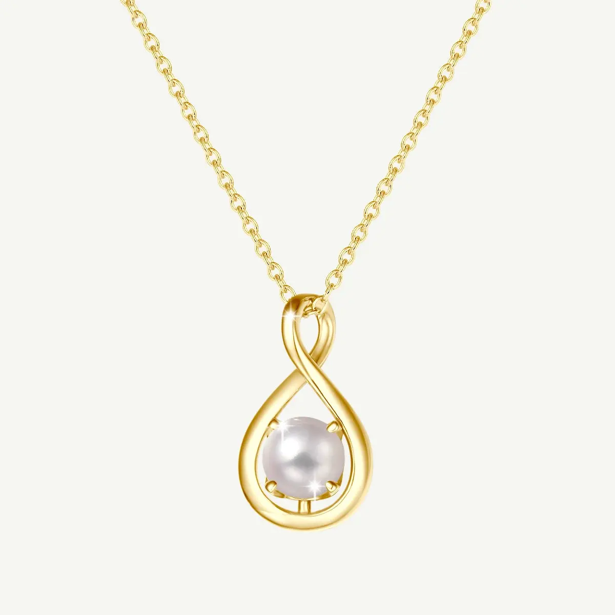 Women's June Birthstone White Pearl Infinity Symbol Sterling Silver-Gold Pendant Necklace, Daily Wear Auspicious Gemstone Jewelry for Health, Sterling Silver-Gold Pearl Pendants for Adults, Female