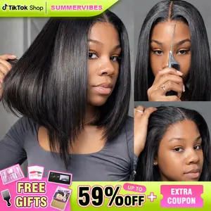 Layered Cut Bob Yaki Straight Wig 9x6 T Part Wear Go Glueless Bob Wigs Human Hair Bleached Knots For Women 180 & 250% Density Deep Part Lace Glueless Wig