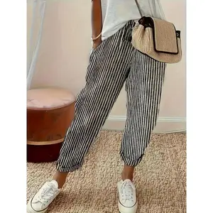 Stripe Print Harem Pants, Casual Elastic Waist Baggy Pants For Every Day, Women's Clothing