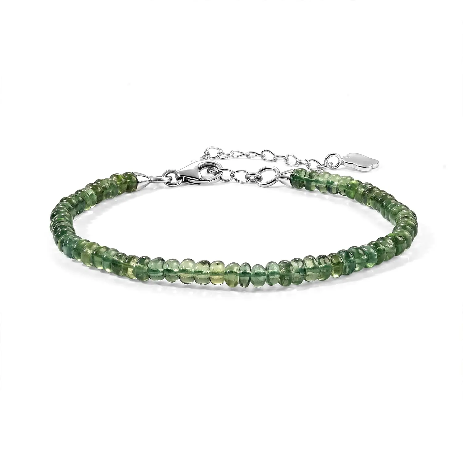 D''Joy Tanzanian Natural Green Apatite Beaded Bracelet in Rhodium Over Sterling Silver (7.25 In) 30.00 ctw