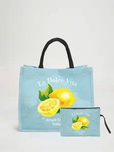 Lemon Pattern Handbag, Matching Coin Purse, Zipper Bag, Personalized Gift Bag, Cartoon Fun Multifunctional Handbag, Lemon Castle Design, Daily Use Handbag