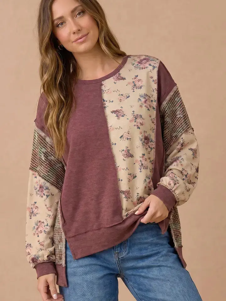 Women's Casual Patchwork Hoodie Sweatshirt, Stylish Women's Clothes Top