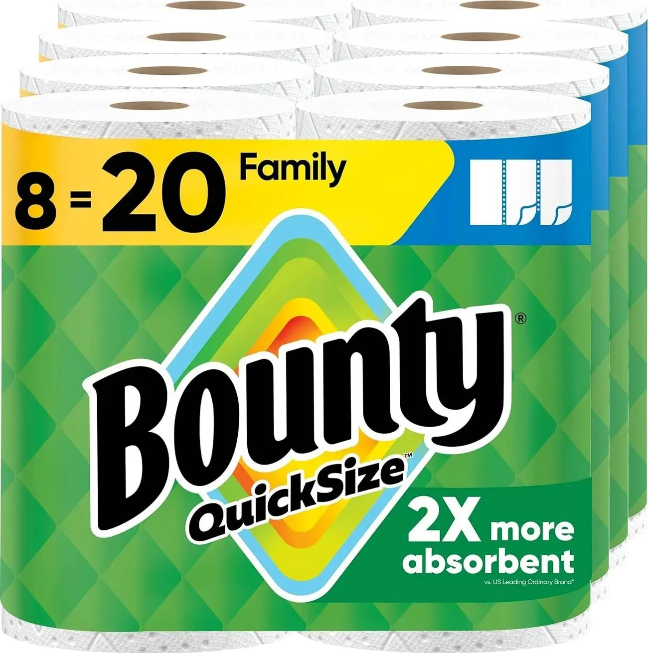 Bounty Quick Size Paper Towels, White, 8 Family Rolls