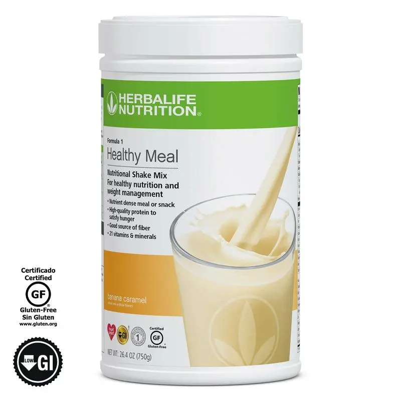 Herbalife Formula 1 Healthy Meal Nutritional Shake Mix, Banana Caramel Taffy Flavor, 750g, Gluten-Free, Fiber-Infused Beverage with Essential Vitamins & Minerals, Soy-Dairy Protein Blend for Daily Wellness Routine