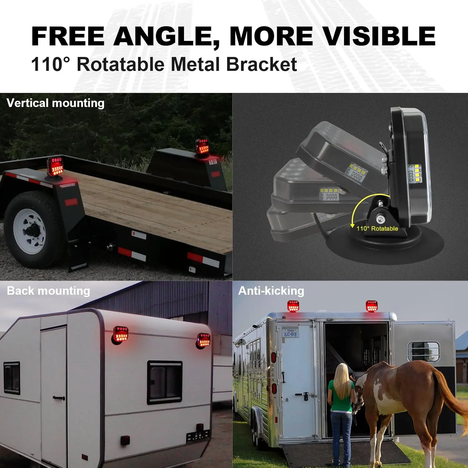 Wireless trailer light 110° Rotating Magnetic LED Trailer Light Suitable for Trailers Trucks RVs Rechargeable Tail Trailer Light Kit Suitable for Campers Boats Caravans Turn Signal Brake Light Reverse Light Parking Light IP67 Waterproof