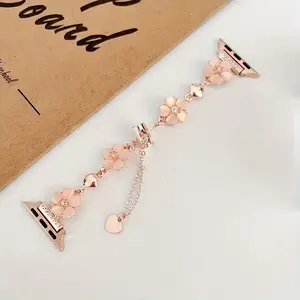 1pc Heart-Shaped Flower Glass Bead Bracelet Strap for Apple Watch, Outdoor Lifestyle Compatible, Non-Water Resistant Accessory, Apple Watch Bling Strap