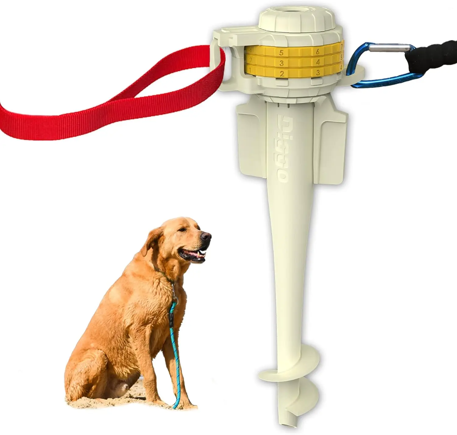 Diggo Dog Stake Beach Anchor - Dog Beach Essentials for All Dog Sizes - Unique 360° Head Rotating Combination, Umbrella Sand Anchor