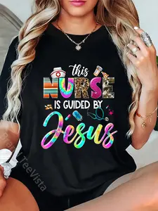 100% Cotton Nurse Guided by Jesus Christian Stethoscope RN LPN Nursing T-Shirt
