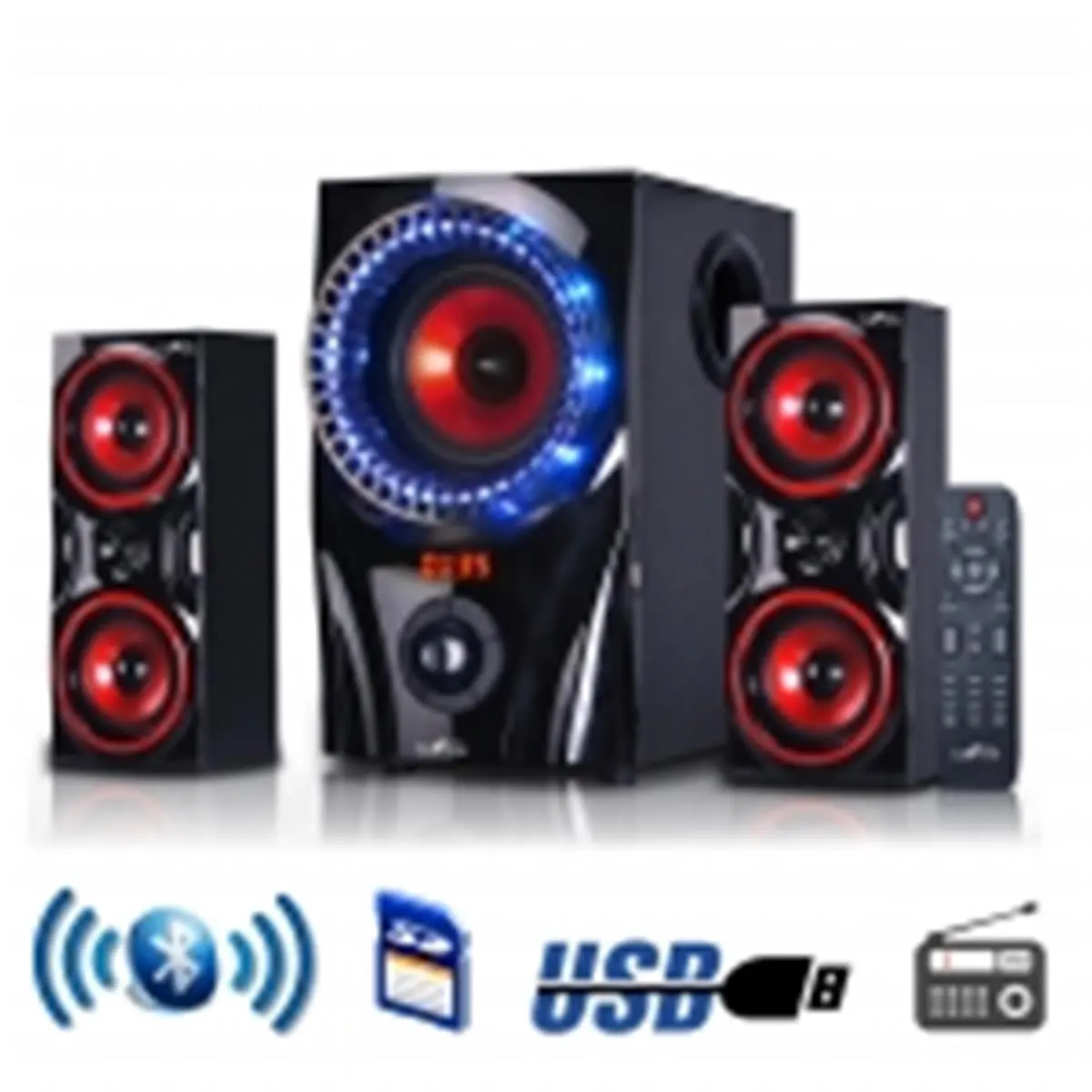 212 MAIN Befree Sound 2.1 Channel True Surround Sound Bluetooth Home Theater Speaker System - 40W Power Audio Device with Amplifier, Remote, SD Card Slot, FM Radio, USB Port, Red
