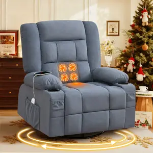 Recliner Chair with 4-Point 3D Kneading Massage and Heat Kneading Massage Rocker for Living Room with Rocking Function and 2 Cup Holders, USB Charge Port