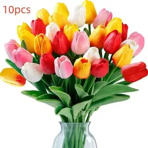 10 Artificial Tulips, Realistic Faux Flowers, Vase Not Included - Multi-colored spring-themed tulips, decorations, suitable for flower arrangements and vase fillings, artificial flower ornaments, suitable for home, parties, weddings bouque