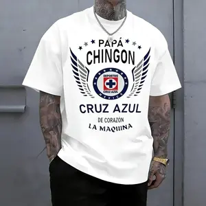 Cruz Azul Football Club - themed Text and Emblem Print T-shirt, All - Season Wear Black 100% Cotton 180g Heavyweight, S - 5XL