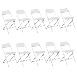 10-Pack White Plastic Folding Chairs with Steel Frame, 650LB High Weight Capacity Commercial Portable Seating, Lightweight for Office, Wedding, Chair
