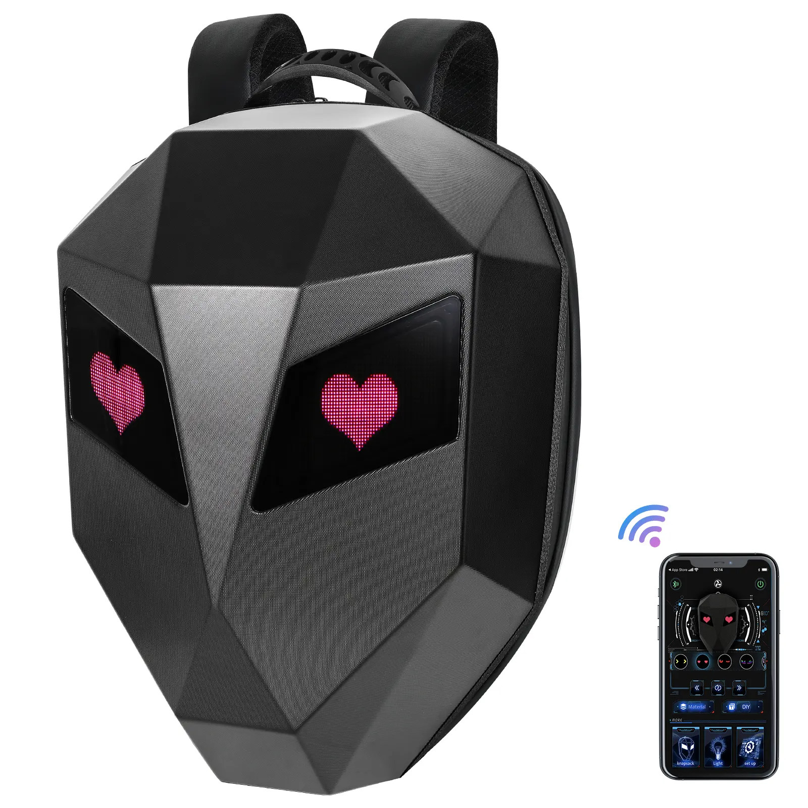 LED Backpack Motorcycle Riding Backpack Hard Shell Travel Backpack DIY Helmet Backpack Laptop Waterproof Backpack 19 Inch Outdoor Camping Storage Bag Cool Luminous Backpack
