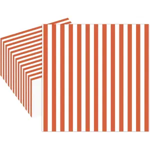 (3ply 60ct) Burnt Orange Napkins Striped - Striped Burnt Orange  Napkins Fall Paper Beverage Napkin set for Halloween, thanksgiving, Terracotta Bridal, aperol spritz party (5" x 5")