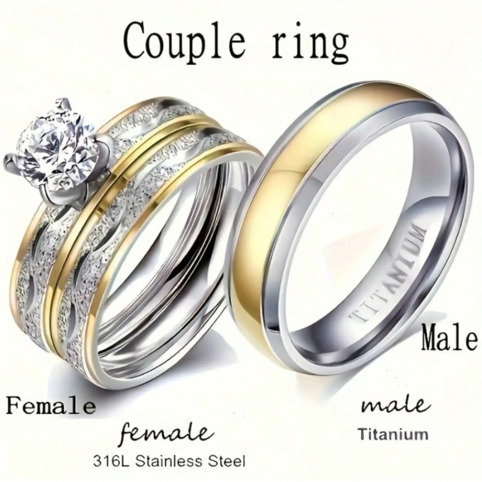 3PCS Matching Rings Set (2 Women + 1 Men) – Couple Wedding & Engagement Jewelry Gift