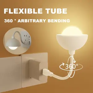 USB Plug-in Bud-Shaped Night Light, Flexible Gooseneck LED Bedside Lamp, Soft Warm White Nightlight for Bedroom, Nursery, Hallway