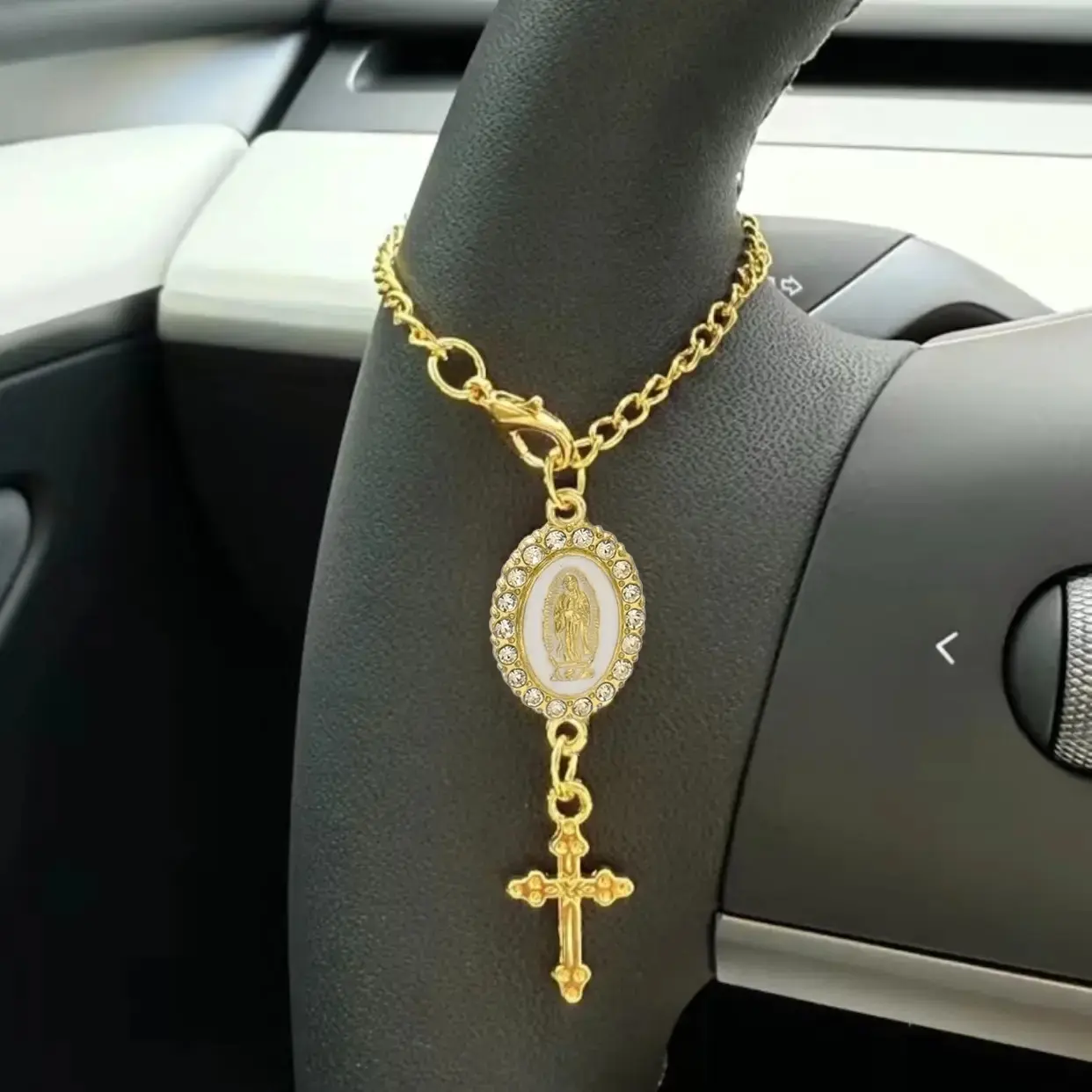 Steering Wheel Rosary Charm Accessory - Rosary CarCharm Accessory-Car Accessory Charms-CarDecor - Car Ornament - Unique Trendy Gift - Car Interior Decor - Car Decoration - Car Interior Accessories