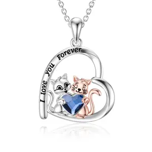 Cat Necklace Sterling Silver Crystal Cat Pendant Necklace