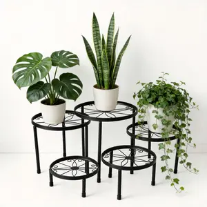 5-Set of heavy duty plant supports with sturdy iron metal base for large potted plants| Patio, garden, living room for indoor and outdoor use