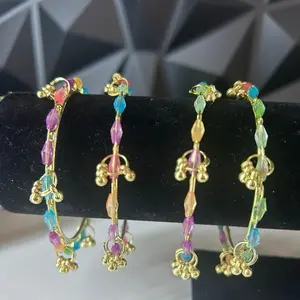 Vibrant Style Set: 12 Kashmiri Raindrop Glass Bangles or Pick 4 Gold Tone Pieces Set