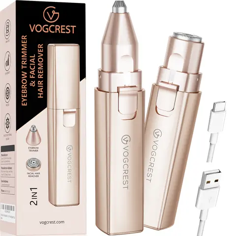 2-in-1 Rechargeable Facial & Eyebrow Hair Remover for Women – Painless Electric Face Shaver for Eyebrows, Lips, and Peach Fuzz with LED Light