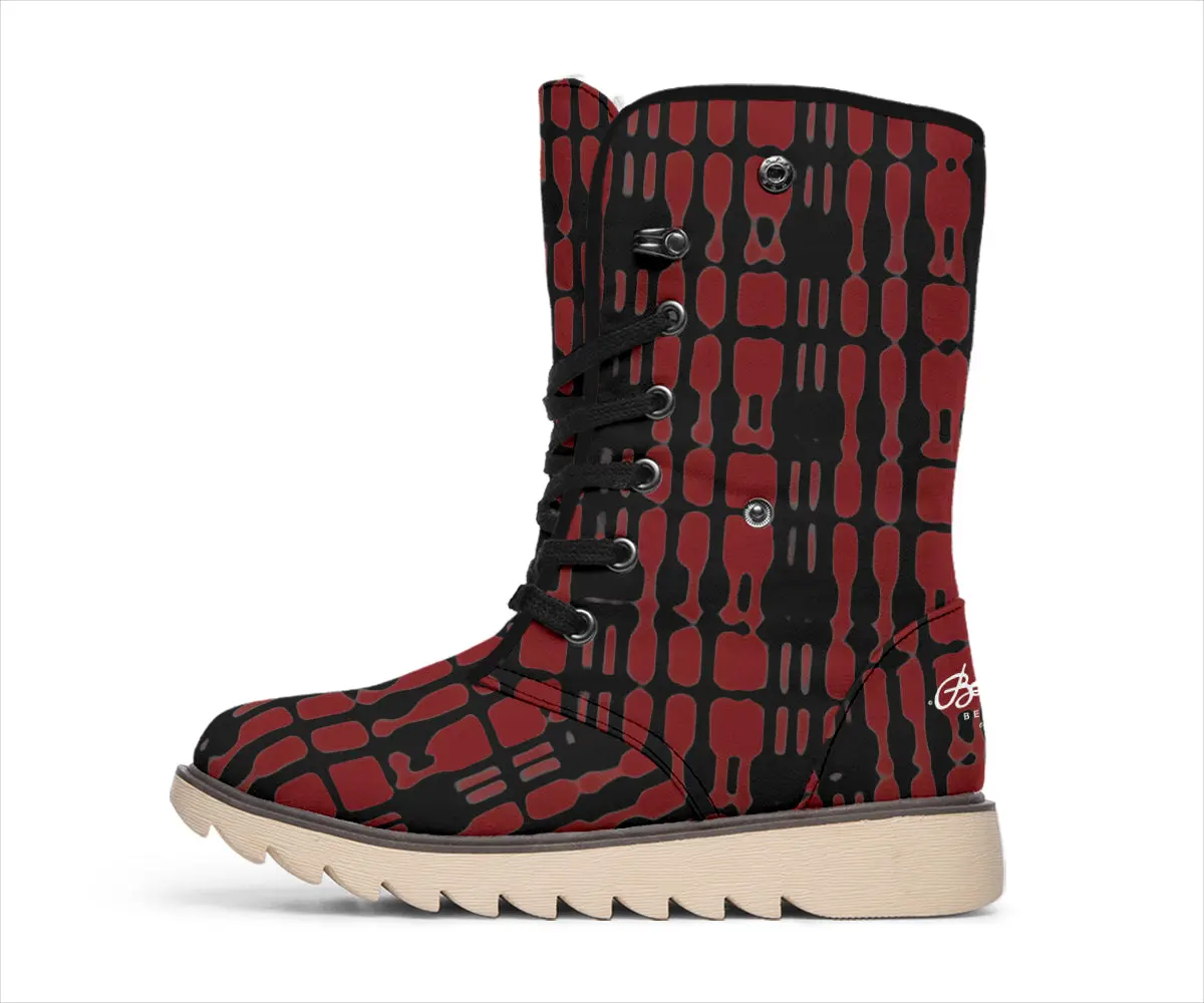 Red Tight Plaid Polar Boots
