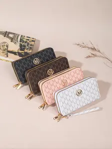Elegant Vintage Long Clutch Bag for Women, Trendy Floral Print Zip Around Wristlet Wallet with Dual Zippers, M Letter Hardware Decor, Multi-Functional Fashion Handbag, Daily Use Purse