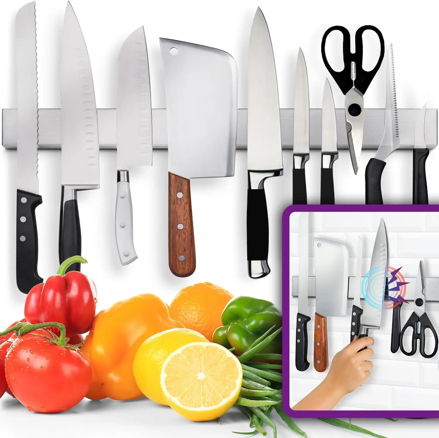 304 Stainless Steel Stylish Magnetic Knife Holder - Kitchenware Storage Rack with Anti-Cutting Protection, Quick Grab Access for Knives, Modern Father's Day Gift Option