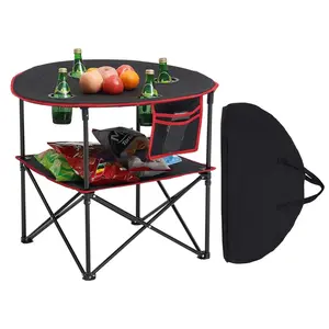 VEVOR Folding Camping Table, TikTokShopBlackFriday, Portable Outdoor Lightweight Picnic Table, 600D Oxford Fabric Waterproof Canvas Travel Beach Tables, with 4 Cup Holders, Carry Bag, for Tailgating Camping Picnic, Black