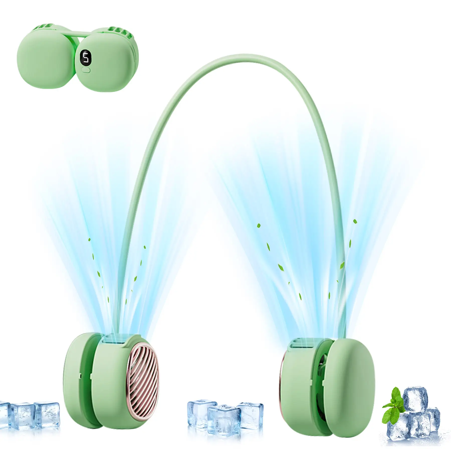 JOYYE Neck Fan, 5 Speeds Adjustable Portable USB Rechargeable with LED Display, Faster Cooling, Ultra Quiet, Suitable for Home, Office, Travel, Sports