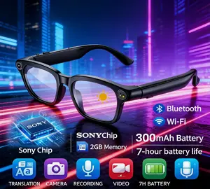 PASLDA-Smart AI Camera Glasses 8MP Color Changing Lenses with Three Built-in Lenses Button Touch Adjustment Real-time Translation in Multiple Languages Bluetooth Wireless Wearable Video Recording Photography UV Protection Sony Chip