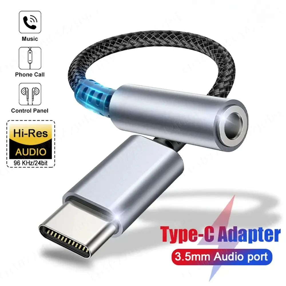 HiFi Standard USB-C to 3.5mm Jack Earphone Adapter - Aluminum Metal Audio Cable Converter for Smartphones with 3.5mm Audio Port