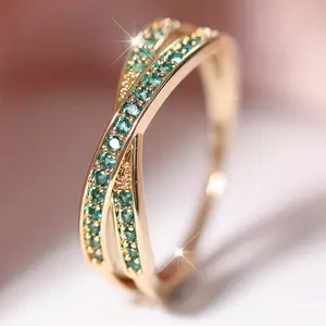 FASHION - Minimalist Stacking Crossed Wedding Bands Black Gold Silver Color Blue Red Green Stone White Zircon Thin Rings For Women Jewelry