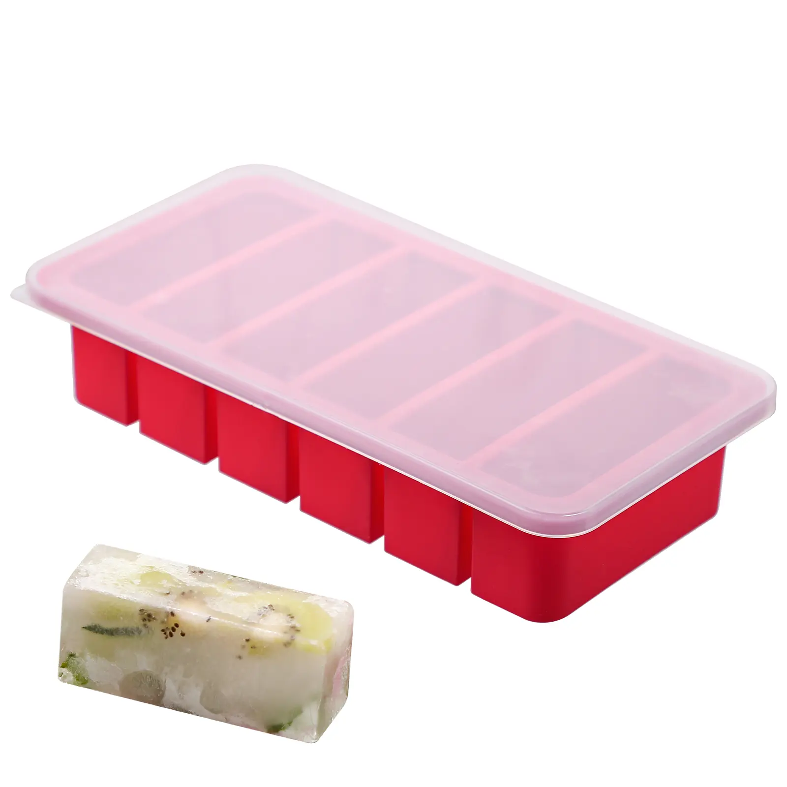 Koluti 2-Pack Silicone Kitchen Freezer Trays with Lids, 1/2 Cup Soup Molds, Stackable Food Preservation Containers & Utensils, Microwave-Safe, 12 Individual Portion Cubes for Soups Sauces