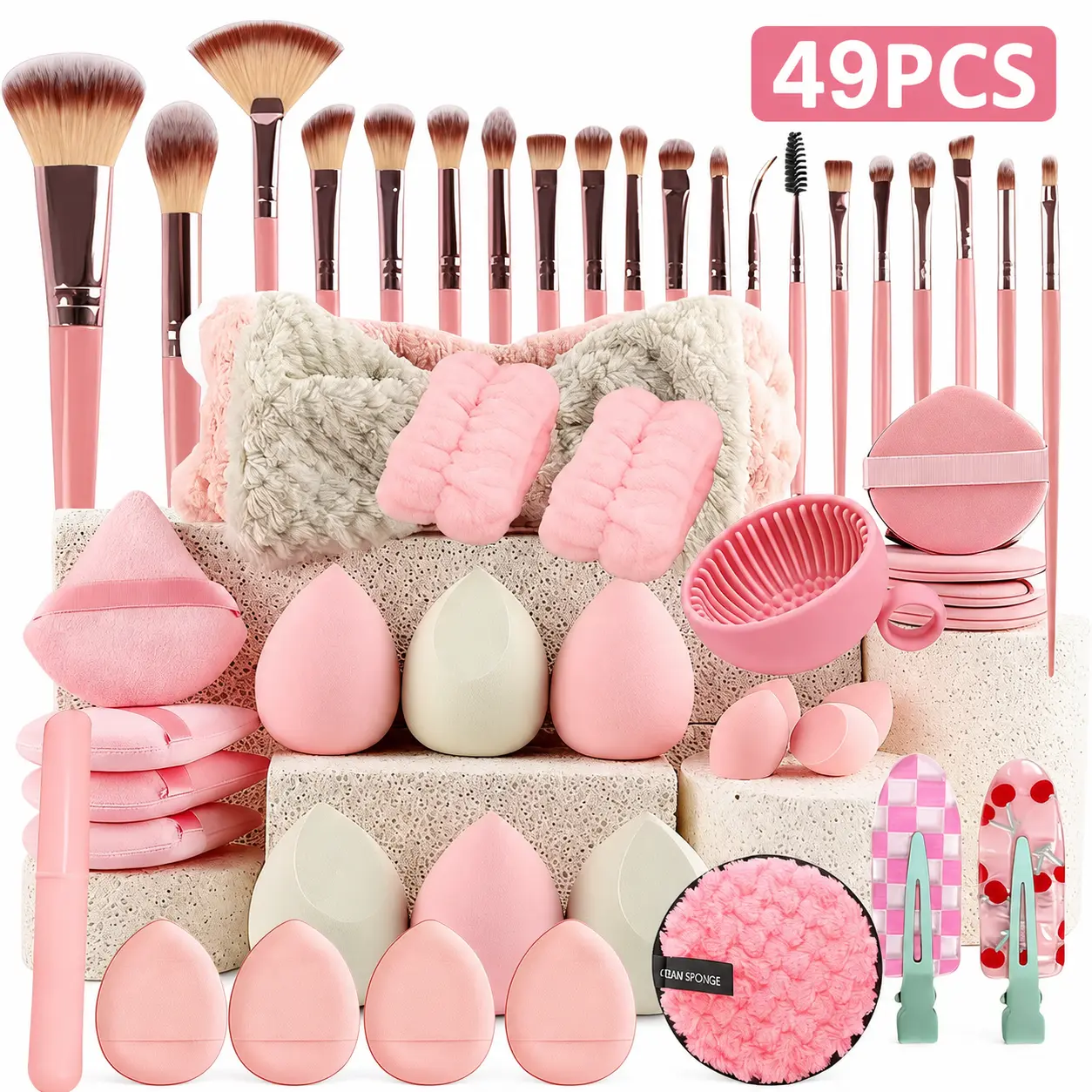 Pink Makeup Brushes Set Professional 49 or 48Pcs with Case Premium Synthetic for Foundation Concealer Blush Eyeshadow Powder Contour Makeup Brush Kit Face Eye Make up Brushes & Tools,Cosmetic Travel Bags Gift Set for Women