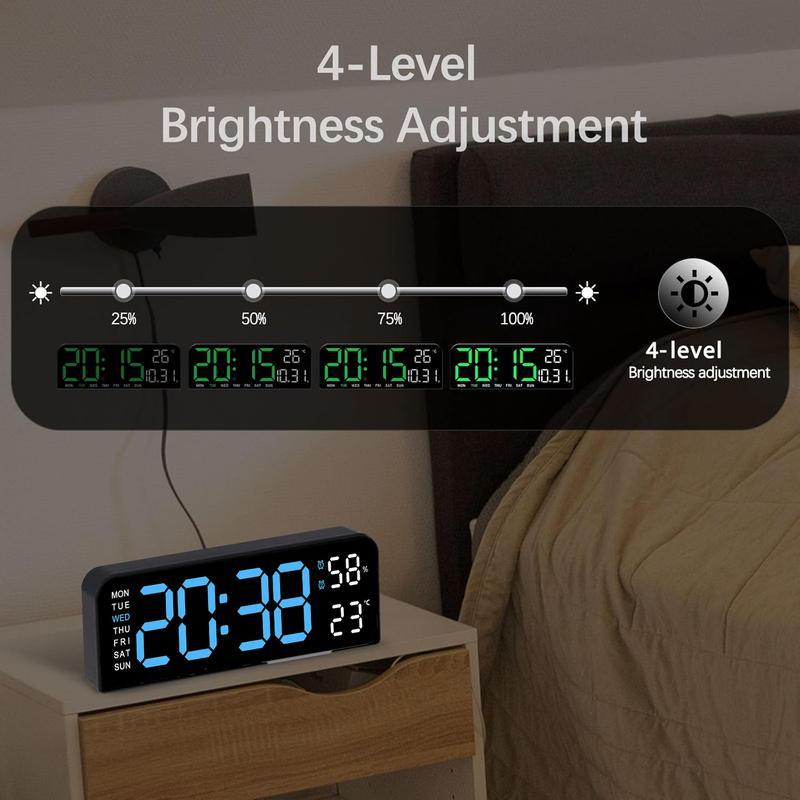 【TikTok Hot Seller】Decorative LED Digital Wall Clock - Bedroom Alarm with Temperature, Countdown Timer, Auto Dimming & Snooze - 12/24H Display,for Home, Office & Dorm,USB & Battery Charging,Large Screen Wall Clock,Multifunctional Alarm Clock Gift